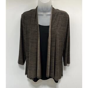 Susan Lawrence Womens Cardigan Sz M Brown Attached Black Cami 3/4 Sleeve